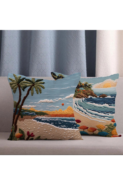 Alkan Homes 2-Piece Combination Embroidery Pattern Sea Landscape Digital Prin...