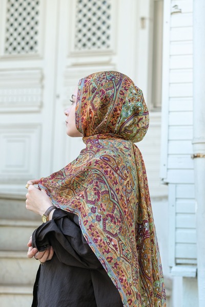 İPEKLİ COUTURE Kahve Kiremit Rengi Saf Hint İpeği Şal