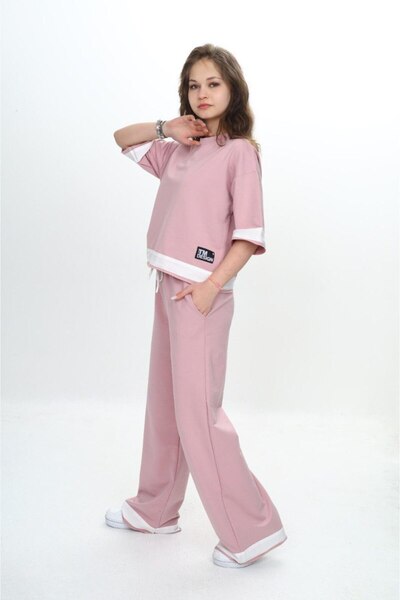 Joui Co Oversize Cut Short Sleeve 100% Cotton Girls Tracksuit Set-285
