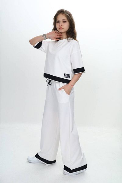 Jannock Set de trening pentru fete, 100% bumbac, cu mâneci trei sferturi, garnit 2 fire-285