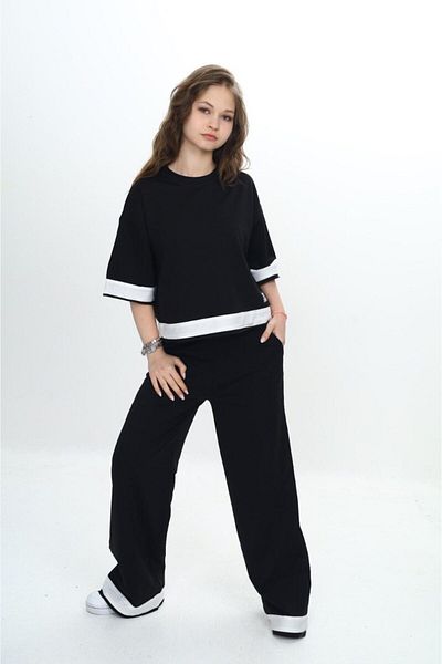 Jannock Set de trening pentru fete, 100% bumbac, cu mâneci trei sferturi, garnit 2 fire-285