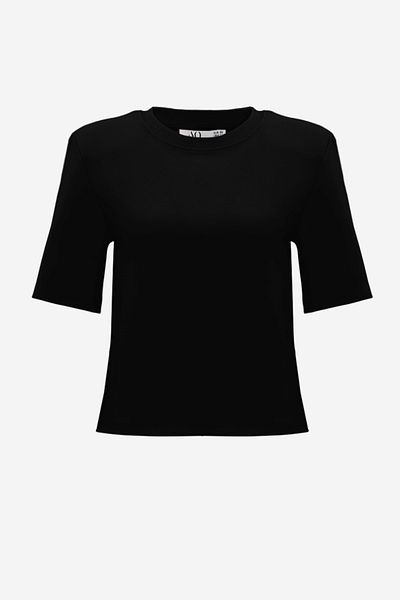 Açelya Okcu Tricou căptușit cu mânecă scurtă din bumbac premium pentru femei