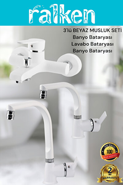 Genel Markalar Delta Beyaz 3’lü Musluk Seti Banyo, Balık Sırtı Lavabo ve Eviy...
