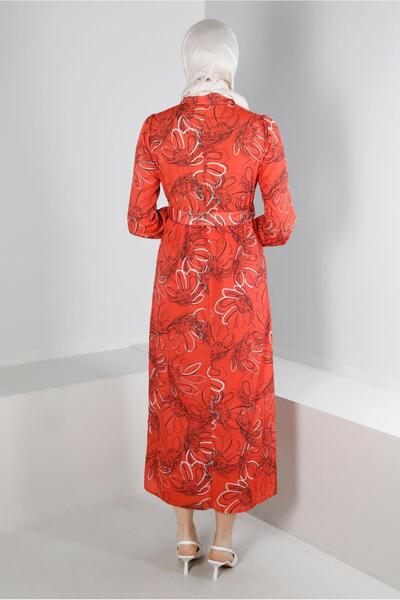 Alvina FLOWER PATTERNED CUFFS TIE-UP CREPE DRESS 42890