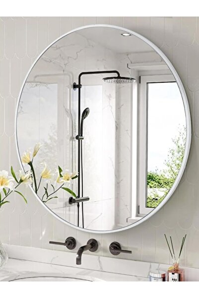 ÖZGLASSİNG Dekoratif Yuvarlak Ayna 58cm Beyaz
