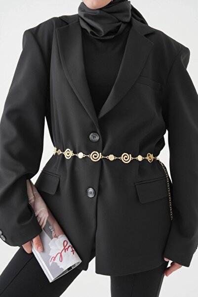 Kemerix Women's Original Gold Tarnish-Free Spiral Detailed Chain Belt