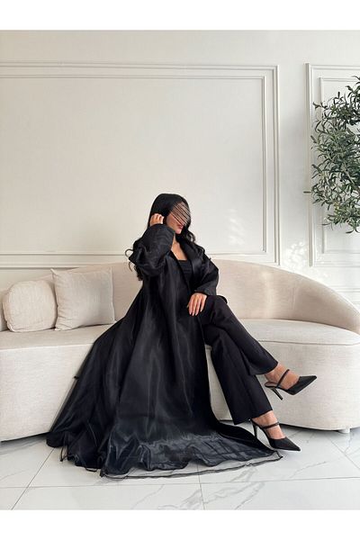 outline Black double chiffon cloche abaya