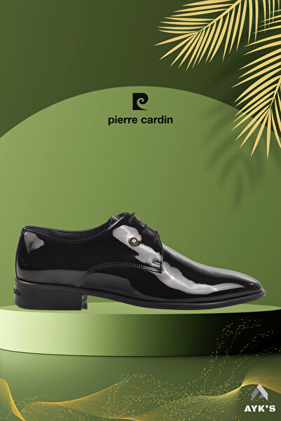 Pierre Cardin حذاء كلاسيكي من الجلد الأسود اللامع للرجال من الجلد الطبيعي