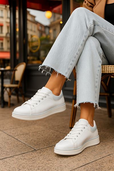 İmerShoes Ежедневни дамски бели сини маратонки Спортни обувки с връзки Удобни олекотени дебела подметка 525 г