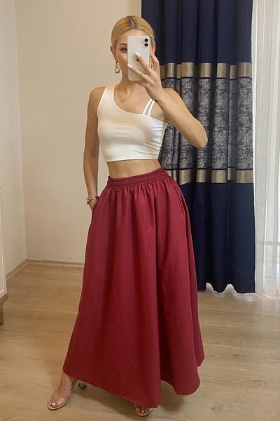 moddosa fashion FUSTA LUNGĂ POPLIN CU BIRUȚI ELEASTIC LA TALE
