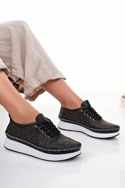 Deripabuc Genuine Leather Black Women's Leather Casual Shoes Trc-9902