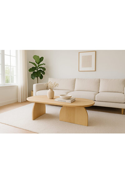 MERDEKORE EL YAPIMI KAYIN AĞACI ORTA SEHPA MODERN AHŞAP DOĞAL ŞIK