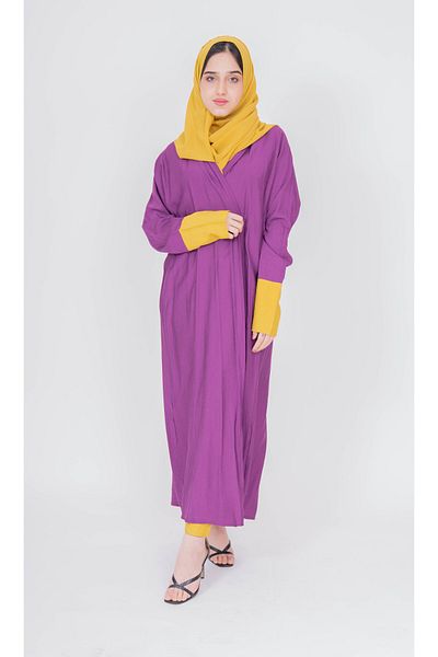 outline Elegant summer purple abaya with pants and a kimoni scarf