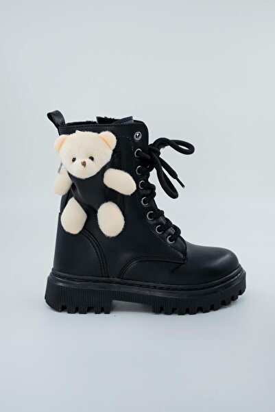 lady classy Kız Çocuk Su Geçirmez Garantili Anatomik Kalın Taban Ayıcık Aksesuarlı Bağcıklı Fermuarlı