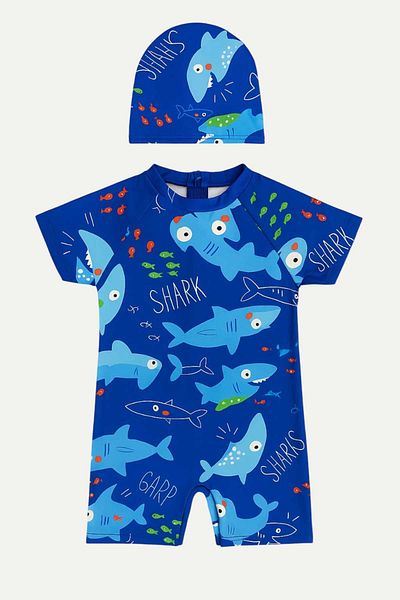 My Kids Wear Costum de baie cu bonetă, fermoar de plajă, salopetă de protecție solară pentru băieți