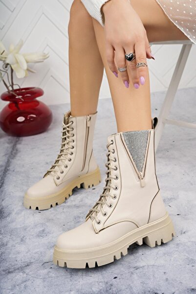 lady classy Kadın Taş Fermuar Detaylı Fermuarlı Kaymaz Taban Postal Bot