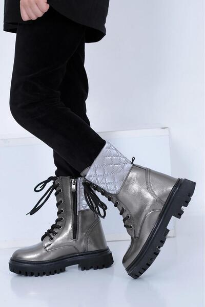 lady classy Kız Çocuk Yanı Kapitone Baskılı Bağcıklı Ve Fermuarlı Bot