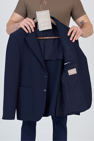 Frappoli Lucos Men's Navy Blue Half Lining Bag Pocket Lycra Seersucker Fabric Sports Blazer Jacket