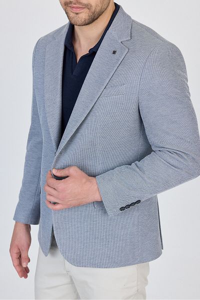 Frappoli Antony Men's Light Navy Blue-Grey Knitted Fabric Stretching Sports Blazer Jacket