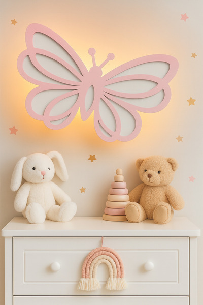 ARSERGROUP Çocuk Odası Dekoratif Ahşap Büyük Kelebek Gece Lambası Duvar Dekor...