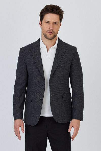 Frappoli Tadic Men's Black Patterned Stretching Fabric Slim Fit Cover Pocket Half Lining 4 Season Blazer Jacket