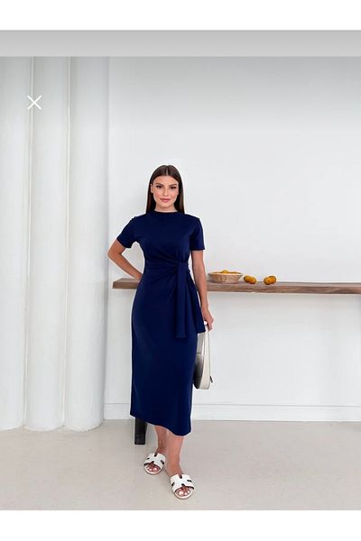 TrendyFashion Rochie de damă bleumarin cu șireturi laterale cu fantă