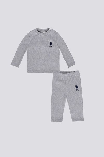 U.S. Polo Assn. Baby Boy Long Sleeve 2-Piece Set - Gray Melange