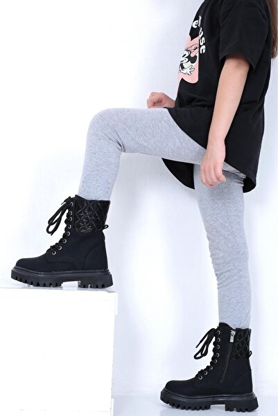 lady classy Kız Çocuk Yanı Kapitone Baskılı Bağcıklı Fermuarlı Bot