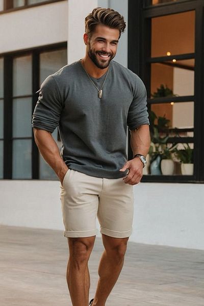Le'sluette shadow of style Regular Fit Cream Color Men's Denim Shorts