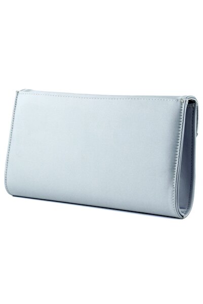 Erkan Saçmacı Geantă de mână elegantă pentru rochie de seară cu curea din lanț din satin argintiu, cu buzunar interior cu clapă magnetică