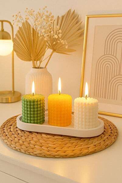 HARFA TEKNOLOJİ Dekoratif Tepside, 4'lü Set, Çilek Kokulu, Top Bubble Mum