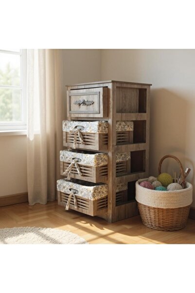 sepet deryasi Ahşap Dolap 4 Çekmeceli Rustik