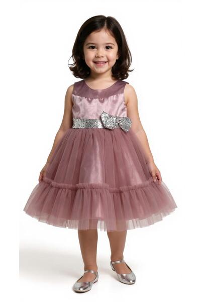 İ&K ŞIMARIK KİDS I&K Shimarik Ki̇ds Girls' Evening Dress with Pul Palette Detail on the Front