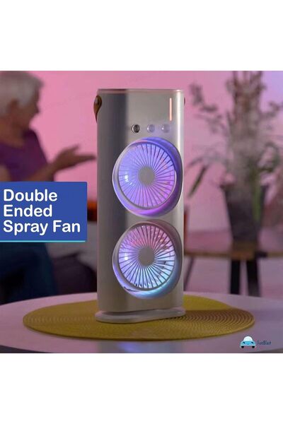 NEVARSA Şarjlı Kumandalı Dönen Işıklı Buz Buharlı Vantilatör Fan Nemlendirici Klima Soğutucu Çift Fanlı