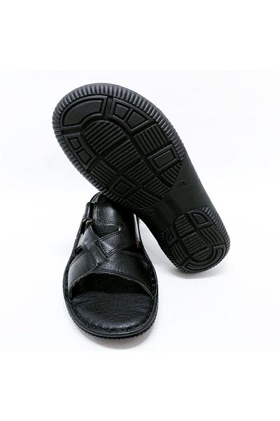 Çelik Men's Black Genuine Leather Slippers