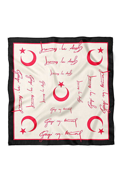 nehir eşarp Atatürk İmza ve Ay Yıldız Desen Bandana Fular 50 x 50 Cm