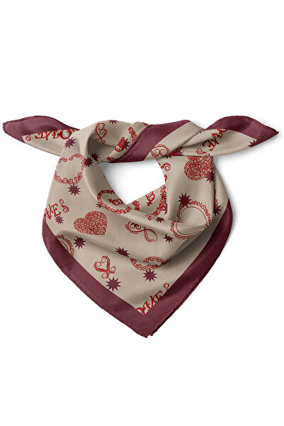 nehir eşarp Kalp & Love Yazılı Sevgililer Günü Özel Fular Bandana 50x50 Cm