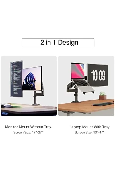 Nb North Bayou 10-17" Laptop and 17-30" Monitor Holder up to 9 kg, Movable Arm, Adjustable Tray, H180-FP Black