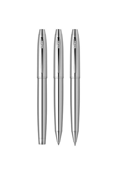 Scrikss 35 Fountain Pen + Ballpen + Versatile Triple Set Chrome (Lifetime Warranty-Luxury Boxed)