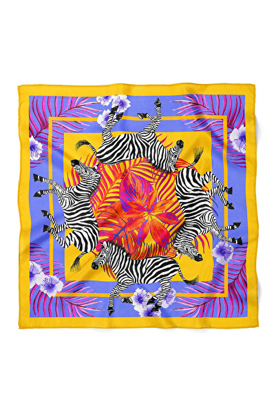 nehir eşarp Zebra ve Yaprak Desen Fular Bandana 50 x 50 Cm