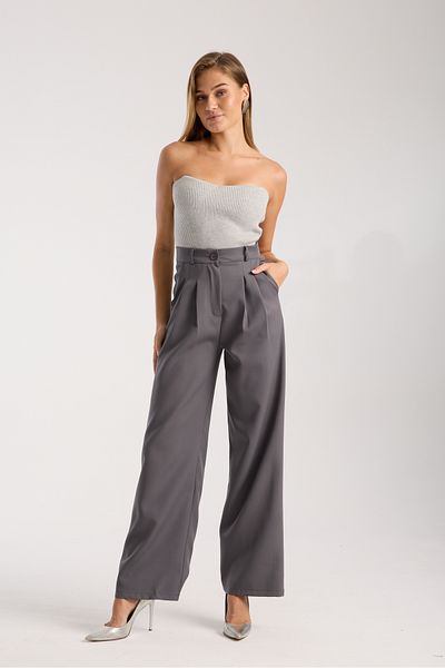 LAND MODA Women's Pleated Anthracite Fabric high waist Palazzo Trousers