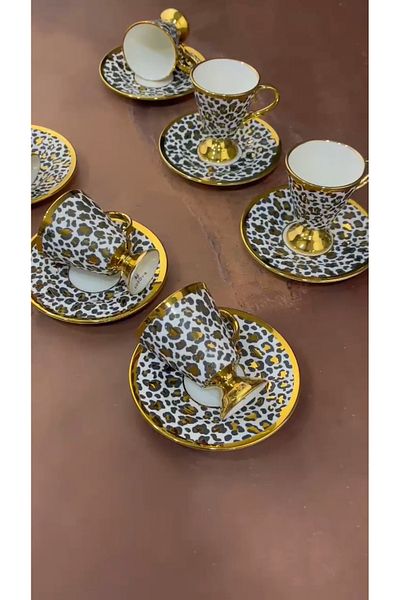 Kosova Muba Consept Leopard Patterned 6 Person Cup Set 90 ml