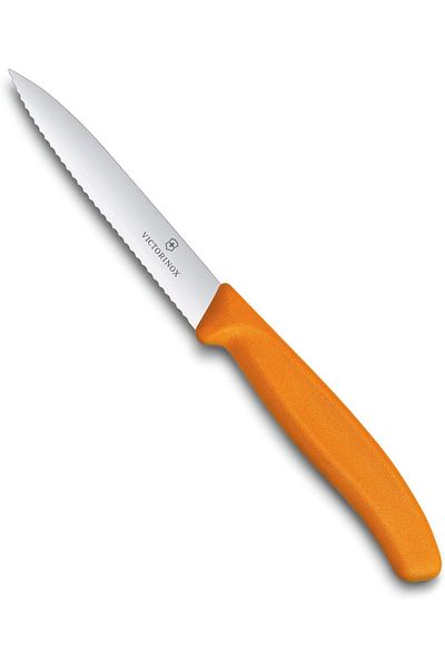 Victorinox Swiss Classic Paring 4" Serrated Blade 5/8" Width at sharp Tip Orange Handle