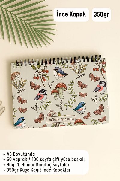 Eldesen Tasarım Weekly Planner A5 Notebook with Flexible Thin Cardboard Cover, 1 Year Planner, with Cork