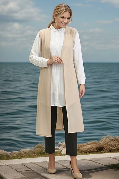 RESPİRO Vestă lungă simplă de mărime mare - Vestă de mamă pentru femei, respirabilă, fluidă, sezonieră