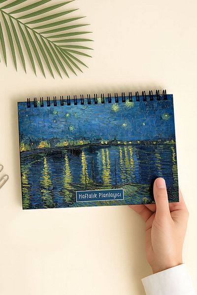 Eldesen Tasarım Weekly Planner A5 Notebook with Flexible Thin Cardboard Cover, 1 Year Planner, Van Gogh Rhine River