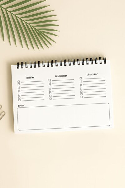 Eldesen Tasarım Weekly Planner A5 Notebook with Flexible Thin Cardboard Cover, 1 Year Planner, Leafy