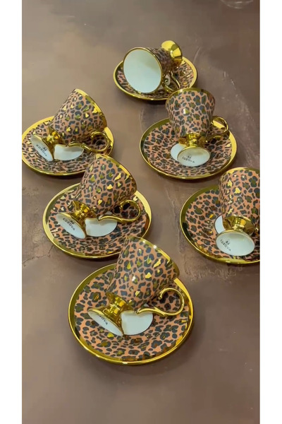 Kosova Muba Consept Leopard Patterned 6 Person Cup Set 90 ml