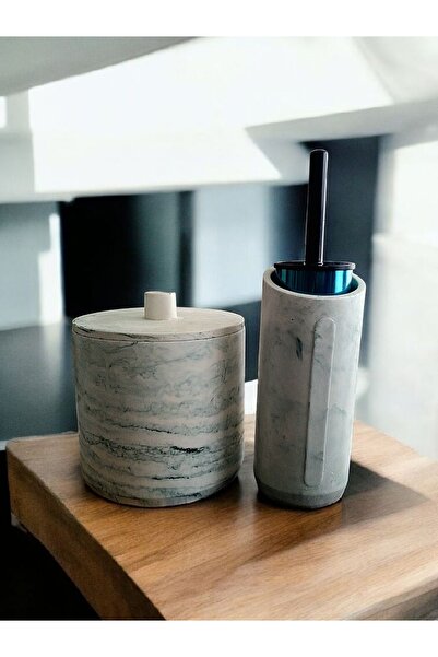 Trust Stone Marble Pattern Green Color Concrete Trash Can and Brush Holder
