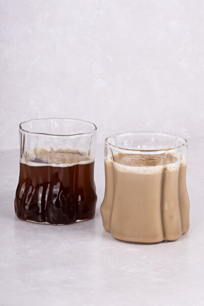 DNS HOME 2Pcs Glass Heat Resistant Borosilicate Wave Pattern Cup Set Coffee Cup Presentation Cup 300ml